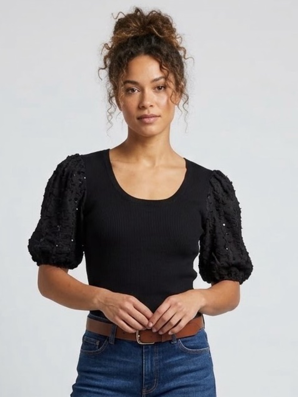 Entro Ribbed Knit with Textured and Sequined sleeves